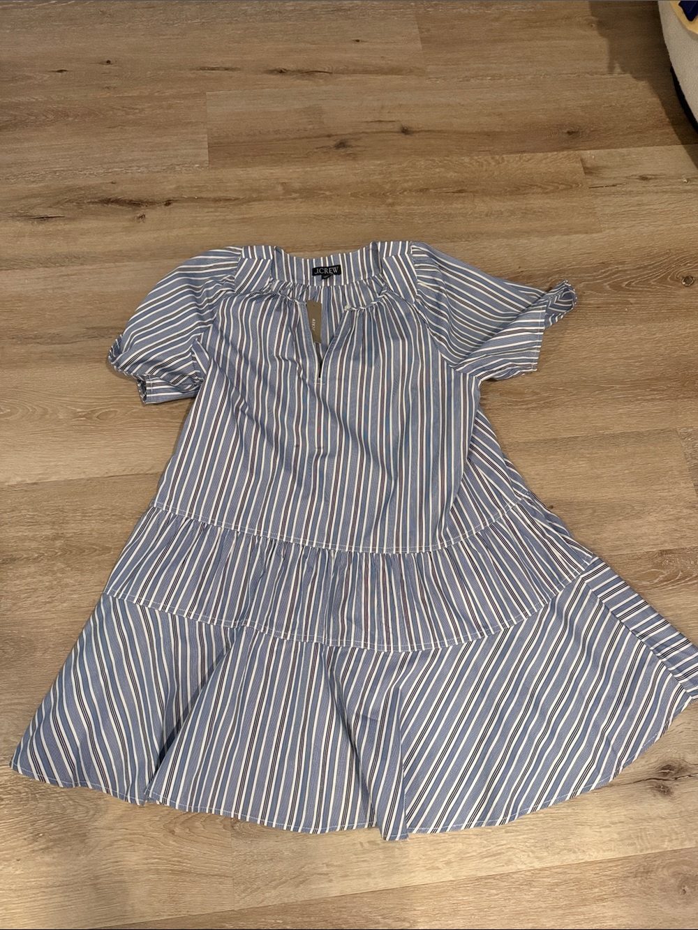 J. Crew Blue & White Striped Tiered Mini Dress